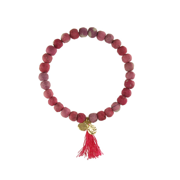 bracelet - Kantha Connection Bracelet - Girl Intuitive - WorldFinds - Pink