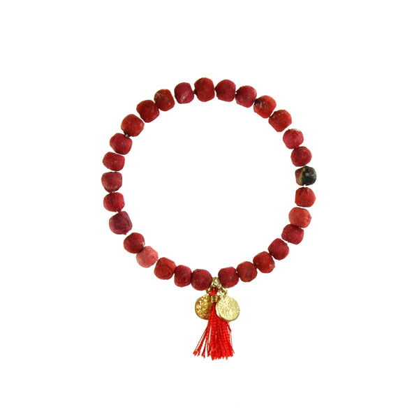 bracelet - Kantha Connection Bracelet - Girl Intuitive - WorldFinds - Red