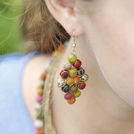 earrings - Kantha Diamond Earrings - Girl Intuitive - WorldFinds -