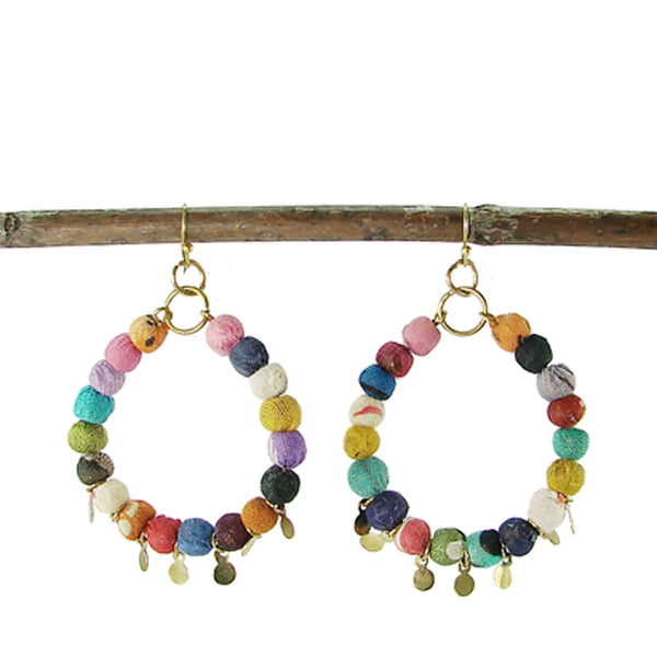 earrings - Kantha Disc Hoops - Girl Intuitive - WorldFinds -
