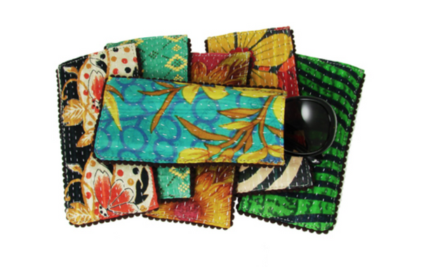 small goods - Kantha Eyeglass Case w. Picot Trim - Girl Intuitive - WorldFinds -