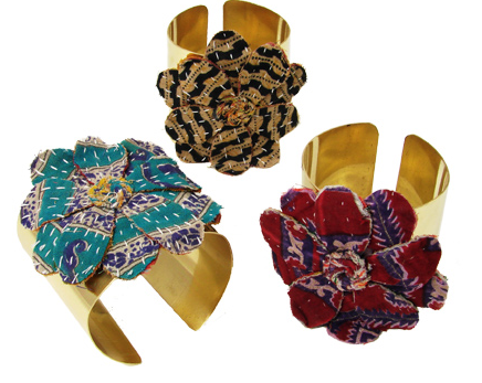 bracelet - Kantha Flower Cuff - Girl Intuitive - WorldFinds -