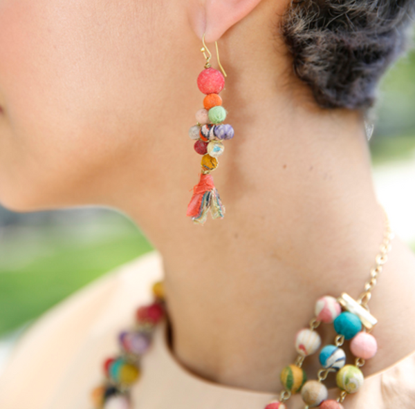 earrings - Kantha Frayed Diamond Earrings - Girl Intuitive - WorldFinds -