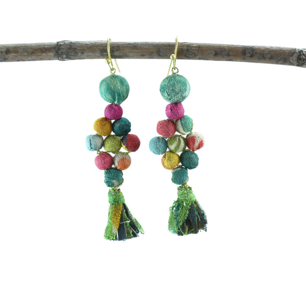 earrings - Kantha Frayed Diamond Earrings - Girl Intuitive - WorldFinds -