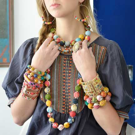 Necklace - Kantha Beaded Garland Long Necklace - Girl Intuitive - WorldFinds -
