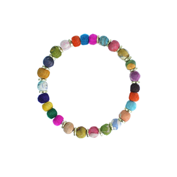 bracelet - Kantha Pom Pom Bracelet - Girl Intuitive - WorldFinds -
