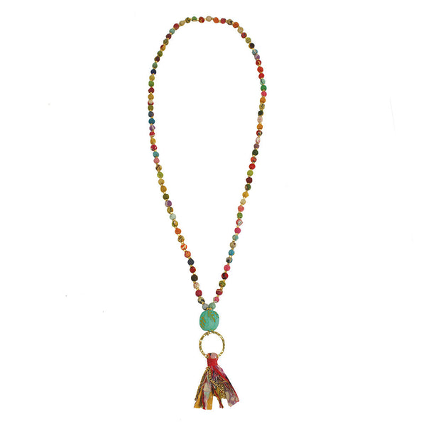 Necklace - Kantha Tassel Long Necklace - Girl Intuitive - WorldFinds -