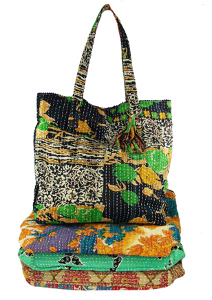 Bags - Kantha Tassel Tote - Girl Intuitive - WorldFinds -