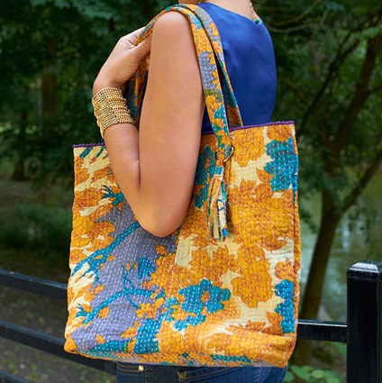 Bags - Kantha Tassel Tote - Girl Intuitive - WorldFinds -