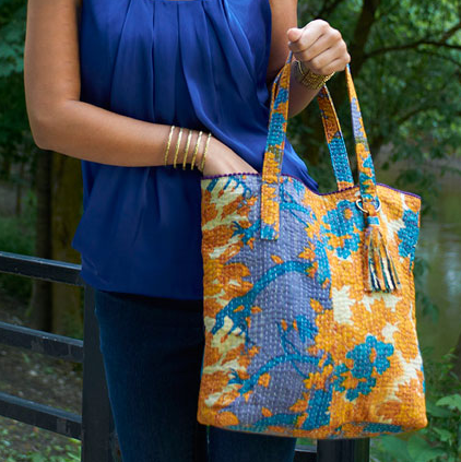 Bags - Kantha Tassel Tote - Girl Intuitive - WorldFinds -