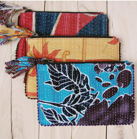 small goods - Kantha Tasseled Zip Pouch - Girl Intuitive - WorldFinds -