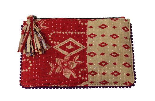 small goods - Kantha Tasseled Zip Pouch - Girl Intuitive - WorldFinds -