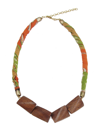 Necklace - Kantha Wood Statement Necklace - Girl Intuitive - WorldFinds -