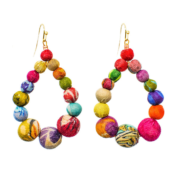 earrings - Kantha Graduated Teardrops Earrings - Girl Intuitive - WorldFinds -