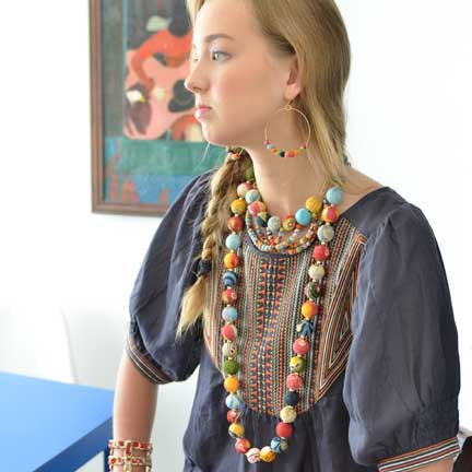 Necklace - Kantha Beaded Garland Long Necklace - Girl Intuitive - WorldFinds -