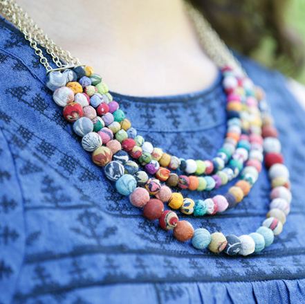 Necklace - Kantha 4-tier Statement Necklace - Girl Intuitive - WorldFinds -