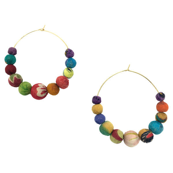 earrings - Kantha Graduated Hoop Earrings - Girl Intuitive - WorldFinds -