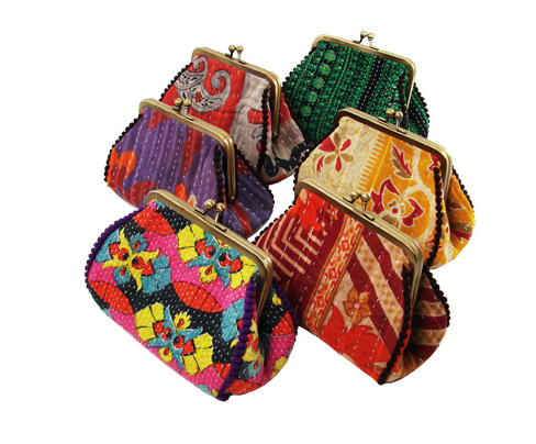 Bags - Kantha Kisslock w/Picot Trim - Girl Intuitive - WorldFinds -