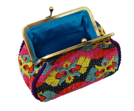 Bags - Kantha Kisslock w/Picot Trim - Girl Intuitive - WorldFinds -