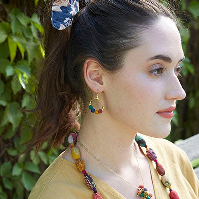 earrings - Kantha Petite Gilded Hoop Earrings - Girl Intuitive - WorldFinds -