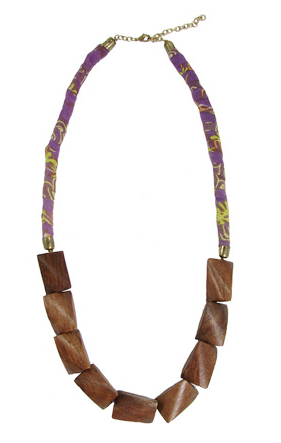 Necklace - Kantha Wood Long Necklace - Girl Intuitive - WorldFinds -