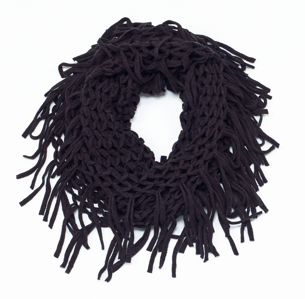 Scarves - Knit Fringe Infinit Scarf - Girl Intuitive - Island Imports - Black