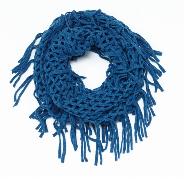 Scarves - Knit Fringe Infinit Scarf - Girl Intuitive - Island Imports - Blue