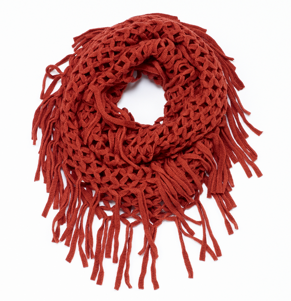 Scarves - Knit Fringe Infinit Scarf - Girl Intuitive - Island Imports - Burgundy