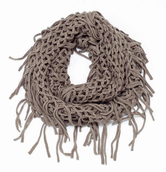 Scarves - Knit Fringe Infinit Scarf - Girl Intuitive - Island Imports - Gray