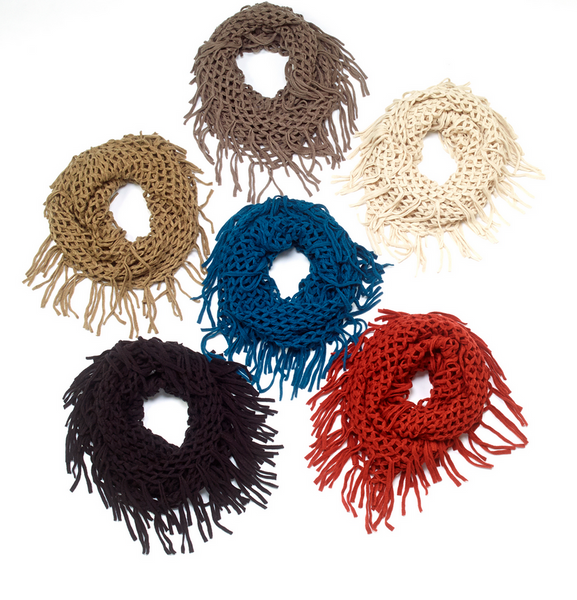 Scarves - Knit Fringe Infinit Scarf - Girl Intuitive - Island Imports -