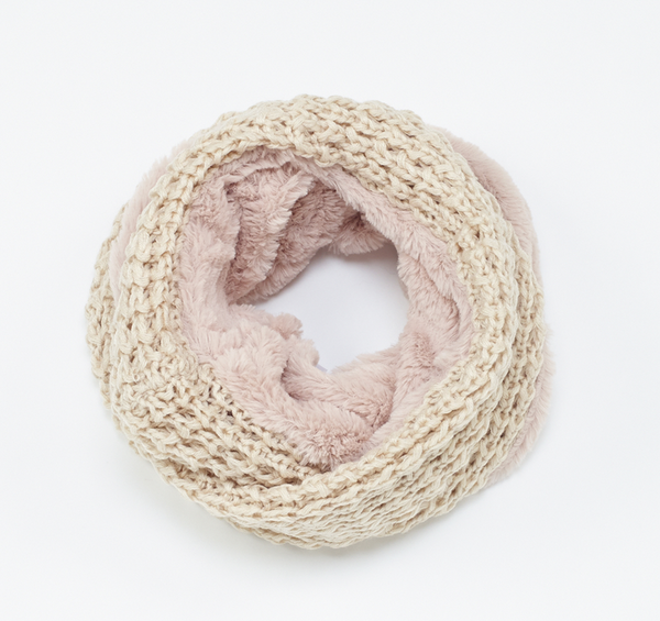 Scarves - Knit and Fur Combo Infinity Scarf - Girl Intuitive - Island Imports - Beige