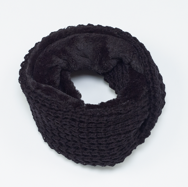 Scarves - Knit and Fur Combo Infinity Scarf - Girl Intuitive - Island Imports - Black