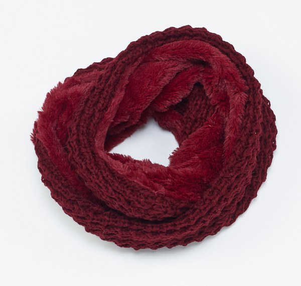 Scarves - Knit and Fur Combo Infinity Scarf - Girl Intuitive - Island Imports - Burgundy