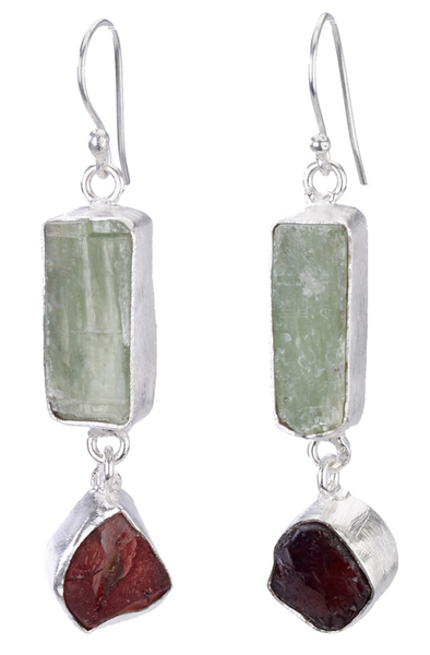 earrings - Kyanite Stone and Garnet Drop Earrings - Girl Intuitive - Island Imports -