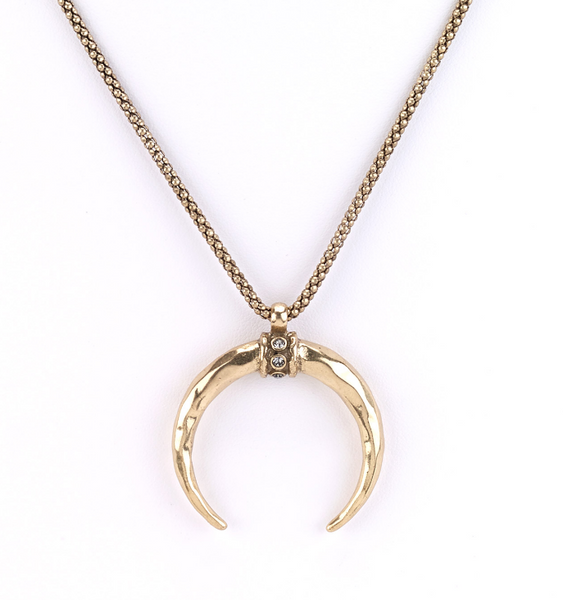 Necklace - Large Horn Pendant Necklace - Girl Intuitive - Island Imports - Gold