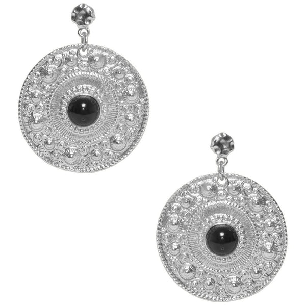 earrings - Karine Sultan Large Ornamental Coin Earrings - Girl Intuitive - Karine Sultan - Silver