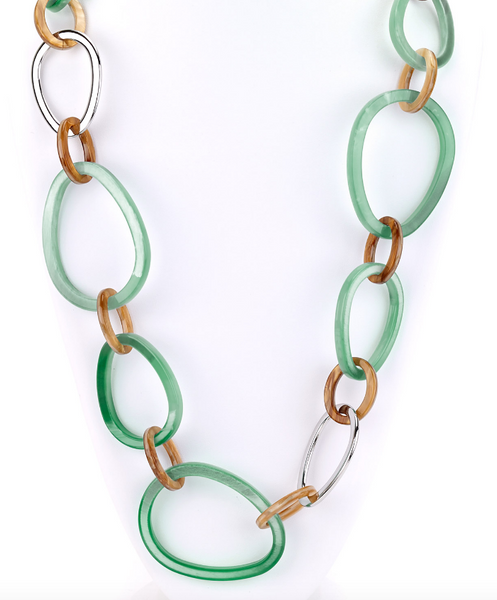 Necklace - Large Resin Links Long Necklace - Girl Intuitive - Island Imports - Green