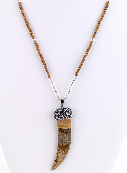 Necklace - Large Stone Horn Beaded Necklace - Girl Intuitive - Island Imports -