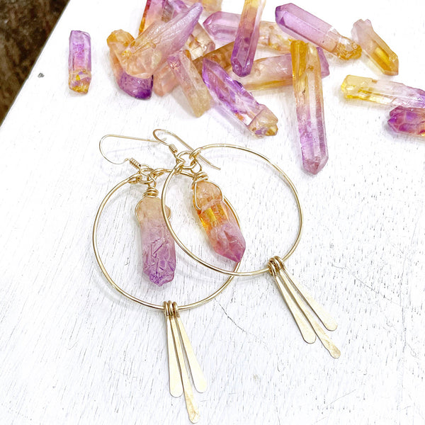 earrings - Large Quartz Crystal Hoop Earrings with Spikes - Girl Intuitive - Quinn Sharp -