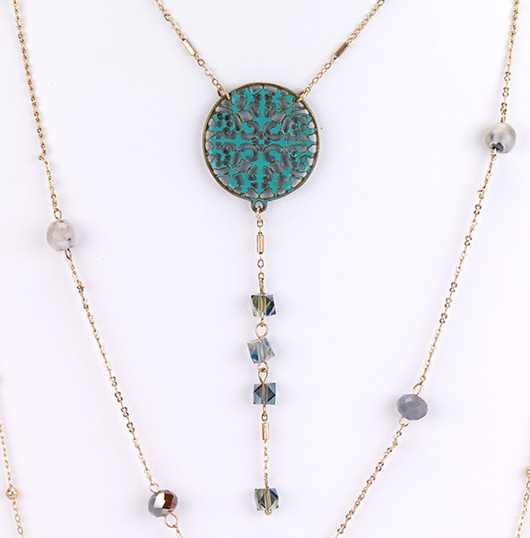 Necklace - Layered Patina Necklace - Girl Intuitive - Island Imports -