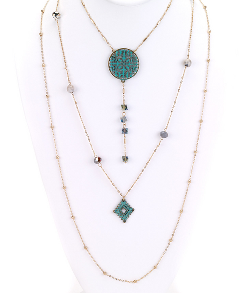 Necklace - Layered Patina Necklace - Girl Intuitive - Island Imports -