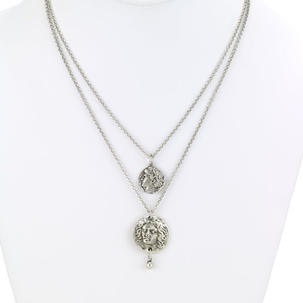 Necklace - Layered Greek Coins Silver Necklace - Girl Intuitive - Island Imports -