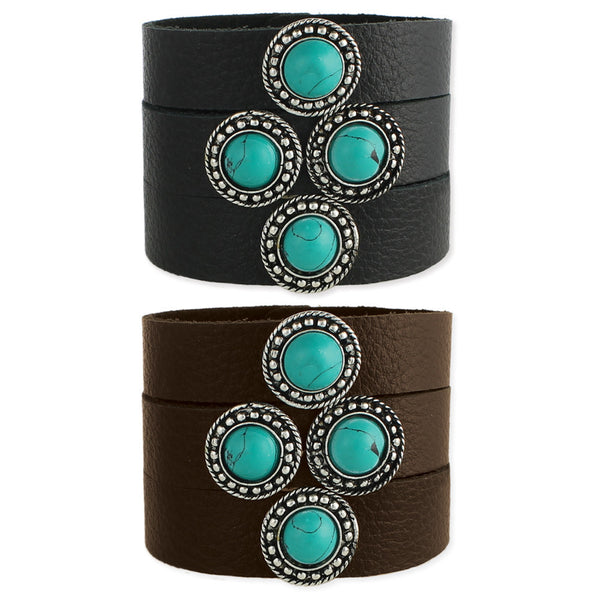 bracelet - Leather and Turquoise Cuff - Girl Intuitive - zad -