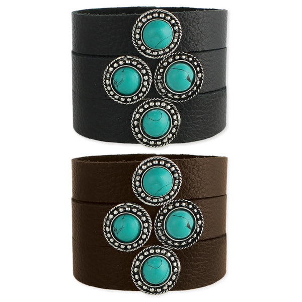 bracelet - Leather and Turquoise Cuff - Girl Intuitive - zad -