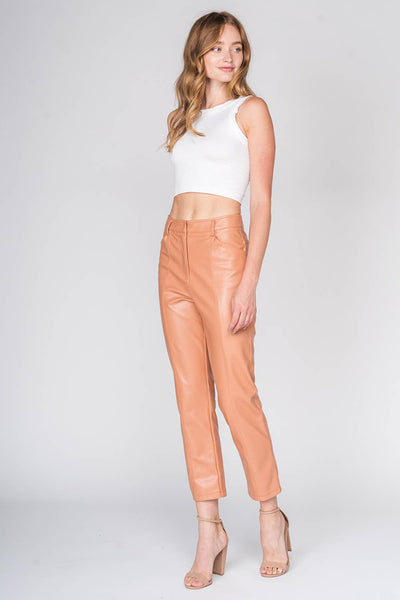 Pants - Ankle Faux Leather Pants - Girl Intuitive - Fore Collection - S / Salmon