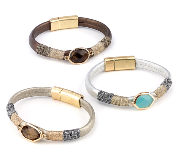 bracelet - Leather Bracelet with Topaz Stone - Girl Intuitive - Island Imports -