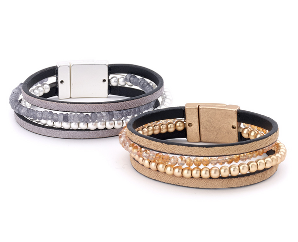 bracelet - Leather and Beaded Combo Bracelet - Girl Intuitive - Island Imports -