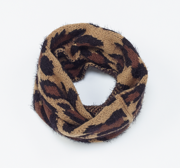 Scarves - Leopard Knit Infinity Scarf - Girl Intuitive - Island Imports - Brown