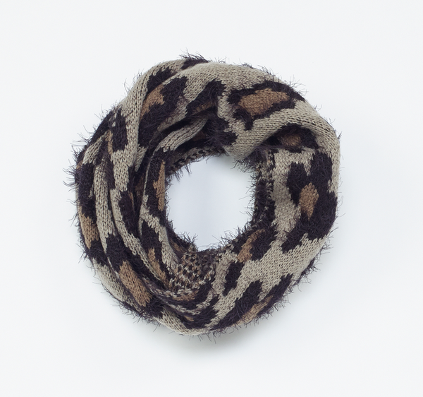 Scarves - Leopard Knit Infinity Scarf - Girl Intuitive - Island Imports - Gray