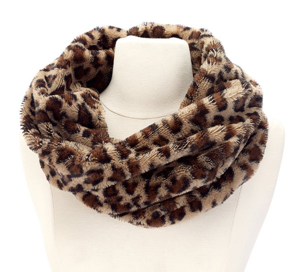 Scarves - Leopard Print Fur Infinity Scarf - Girl Intuitive - Island Imports - Taupe